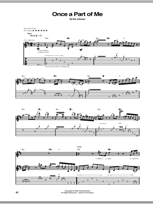 Eric Johnson Once A Part Of Me sheet music notes and chords arranged for Guitar Tab