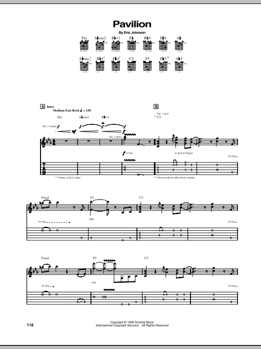 Eric Johnson Pavilion sheet music notes and chords arranged for Guitar Tab