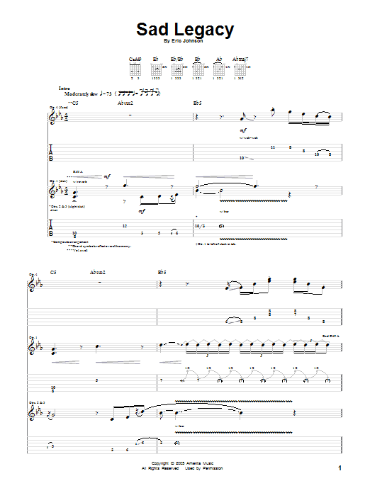 Eric Johnson Sad Legacy sheet music notes and chords arranged for Guitar Tab