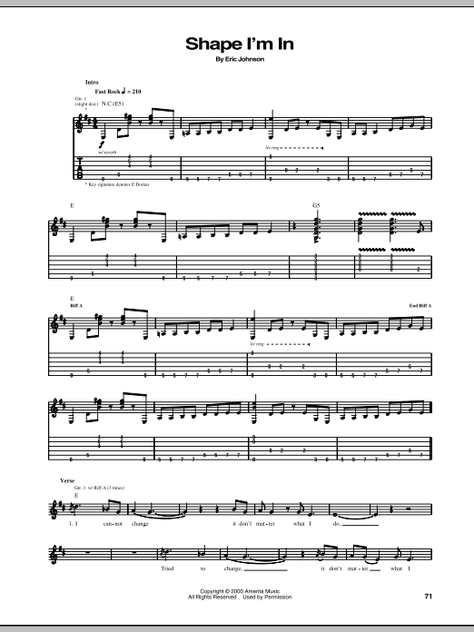 Eric Johnson Shape I'm In sheet music notes and chords arranged for Guitar Tab