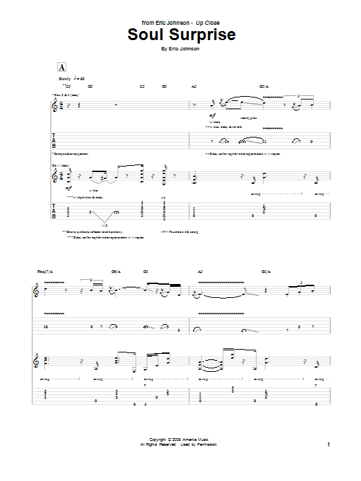 Eric Johnson Soul Surprise sheet music notes and chords arranged for Guitar Tab