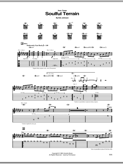 Eric Johnson Soulful Terrain sheet music notes and chords arranged for Guitar Tab (Single Guitar)