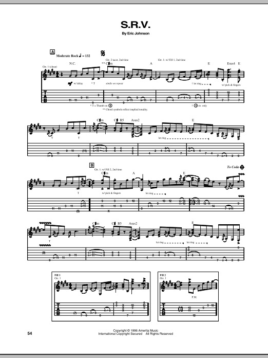 Eric Johnson S.R.V. sheet music notes and chords arranged for Guitar Tab