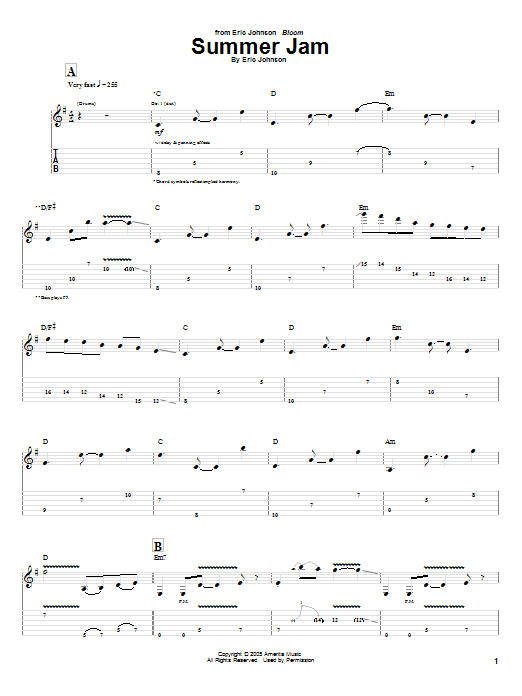 Eric Johnson Summer Jam sheet music notes and chords arranged for Guitar Tab