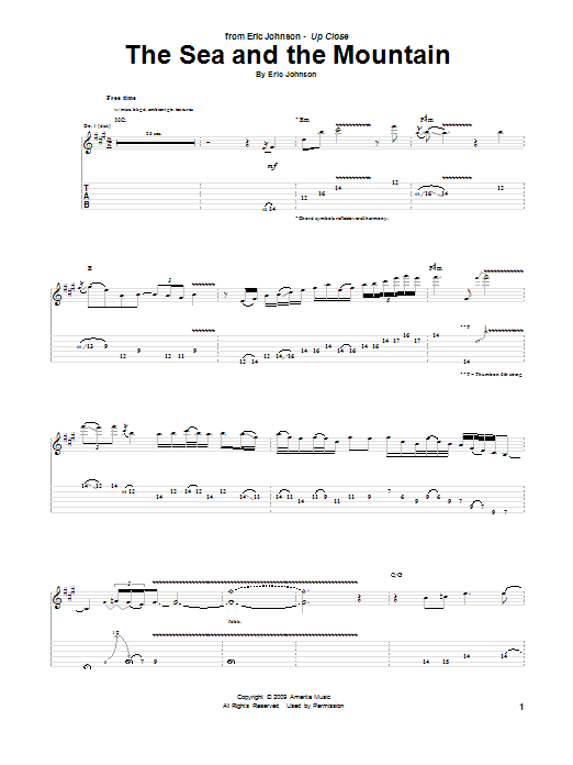 Eric Johnson The Sea And The Mountain sheet music notes and chords arranged for Guitar Tab