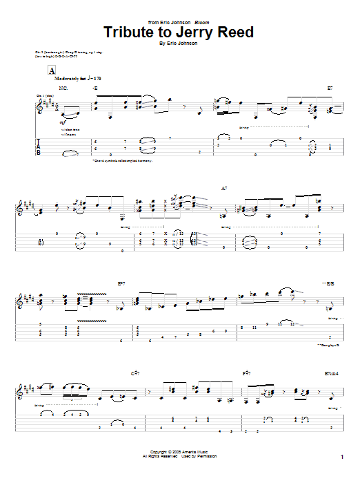 Eric Johnson Tribute To Jerry Reed sheet music notes and chords arranged for Guitar Tab