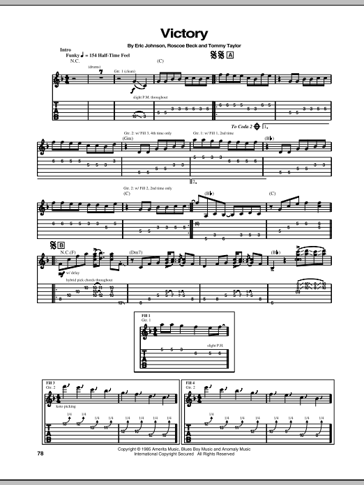 Eric Johnson Victory sheet music notes and chords arranged for Guitar Tab (Single Guitar)