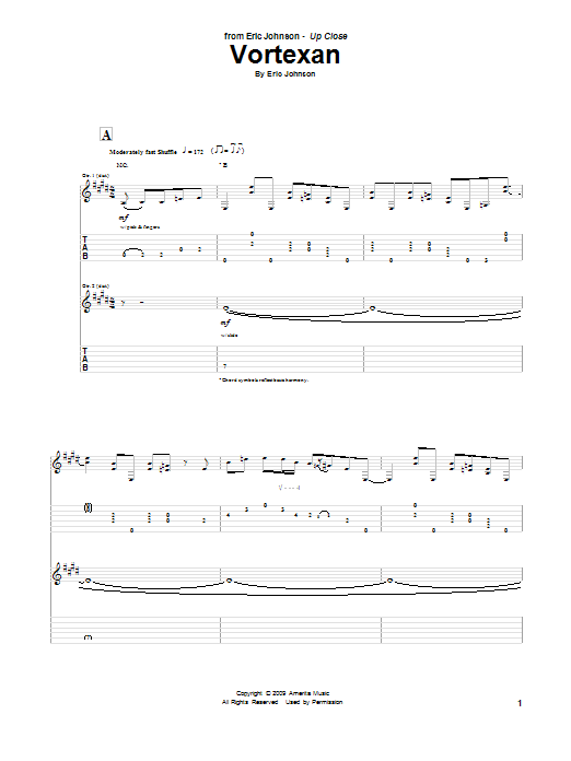 Eric Johnson Vortexan sheet music notes and chords arranged for Guitar Tab