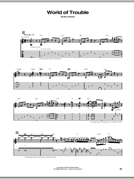 Eric Johnson World Of Trouble sheet music notes and chords arranged for Guitar Tab