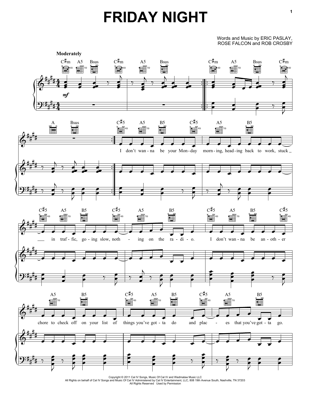 Eric Paslay Friday Night sheet music notes and chords arranged for Piano, Vocal & Guitar Chords (Right-Hand Melody)