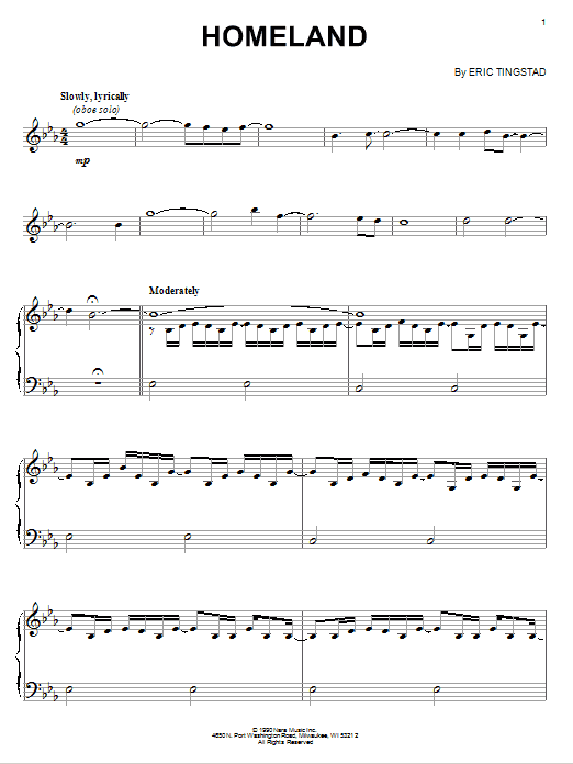Eric Tingstad Homeland sheet music notes and chords arranged for Piano Solo