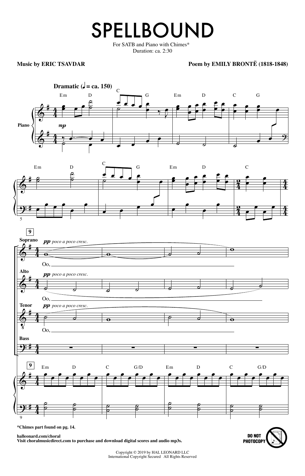 Eric Tsavdar Spellbound sheet music notes and chords arranged for SATB Choir