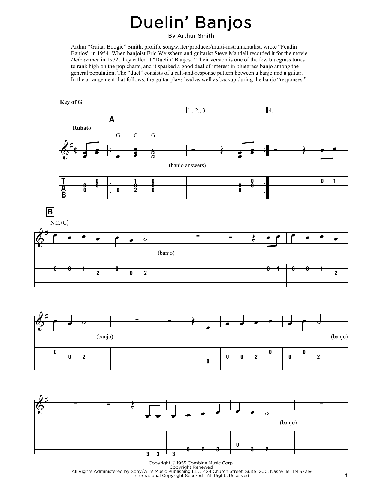 Eric Weissberg & Steve Mandell Duelin' Banjos (arr. Fred Sokolow) sheet music notes and chords arranged for Solo Guitar