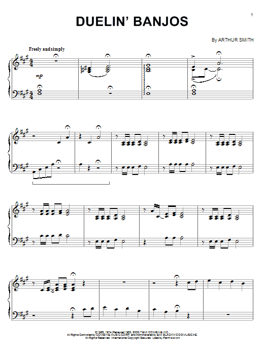 Eric Weissberg & Steve Mandell Duelin' Banjos sheet music notes and chords arranged for Piano Solo