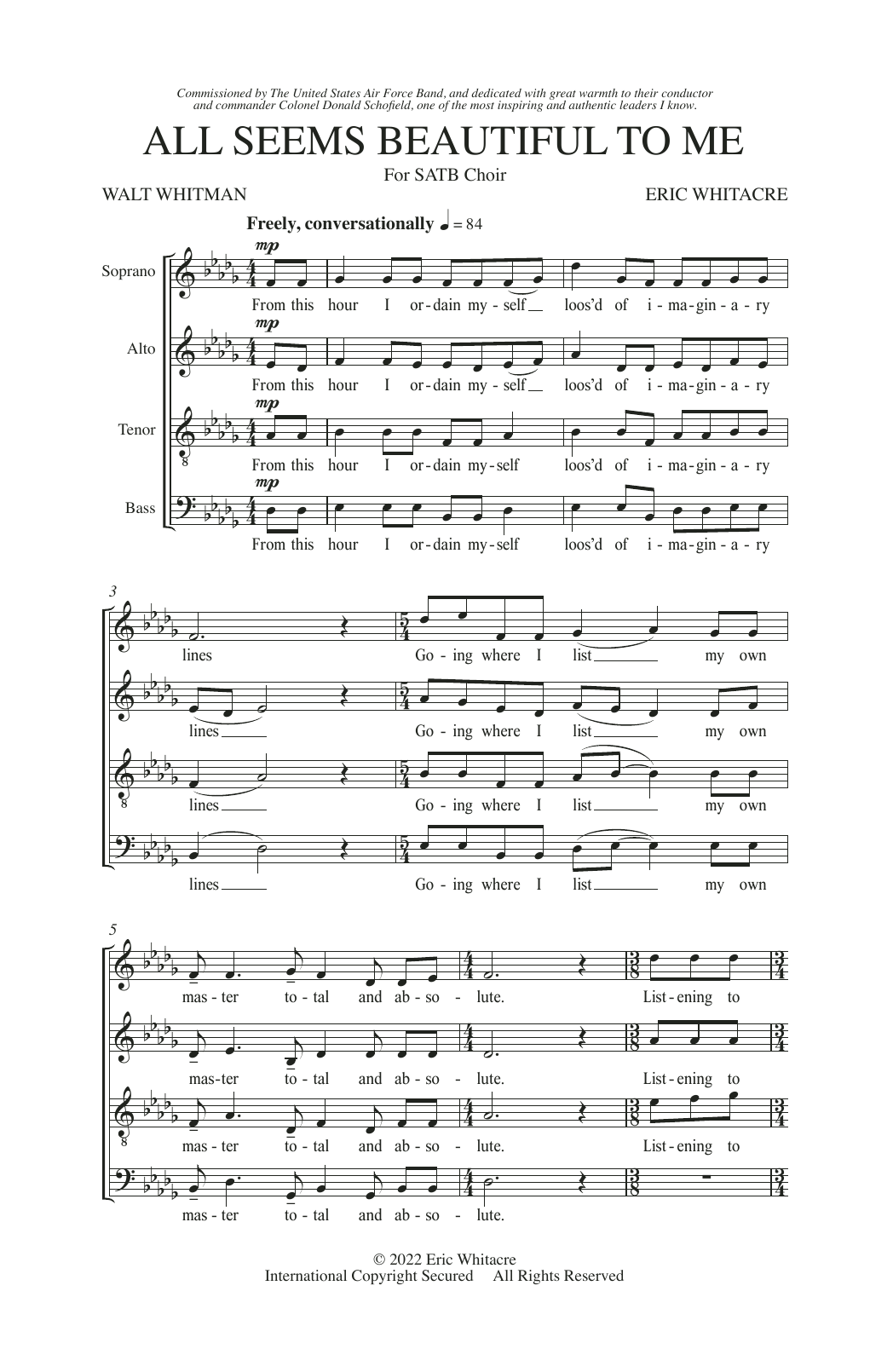 Eric Whitacre All Seems Beautiful To Me sheet music notes and chords arranged for SATB Choir