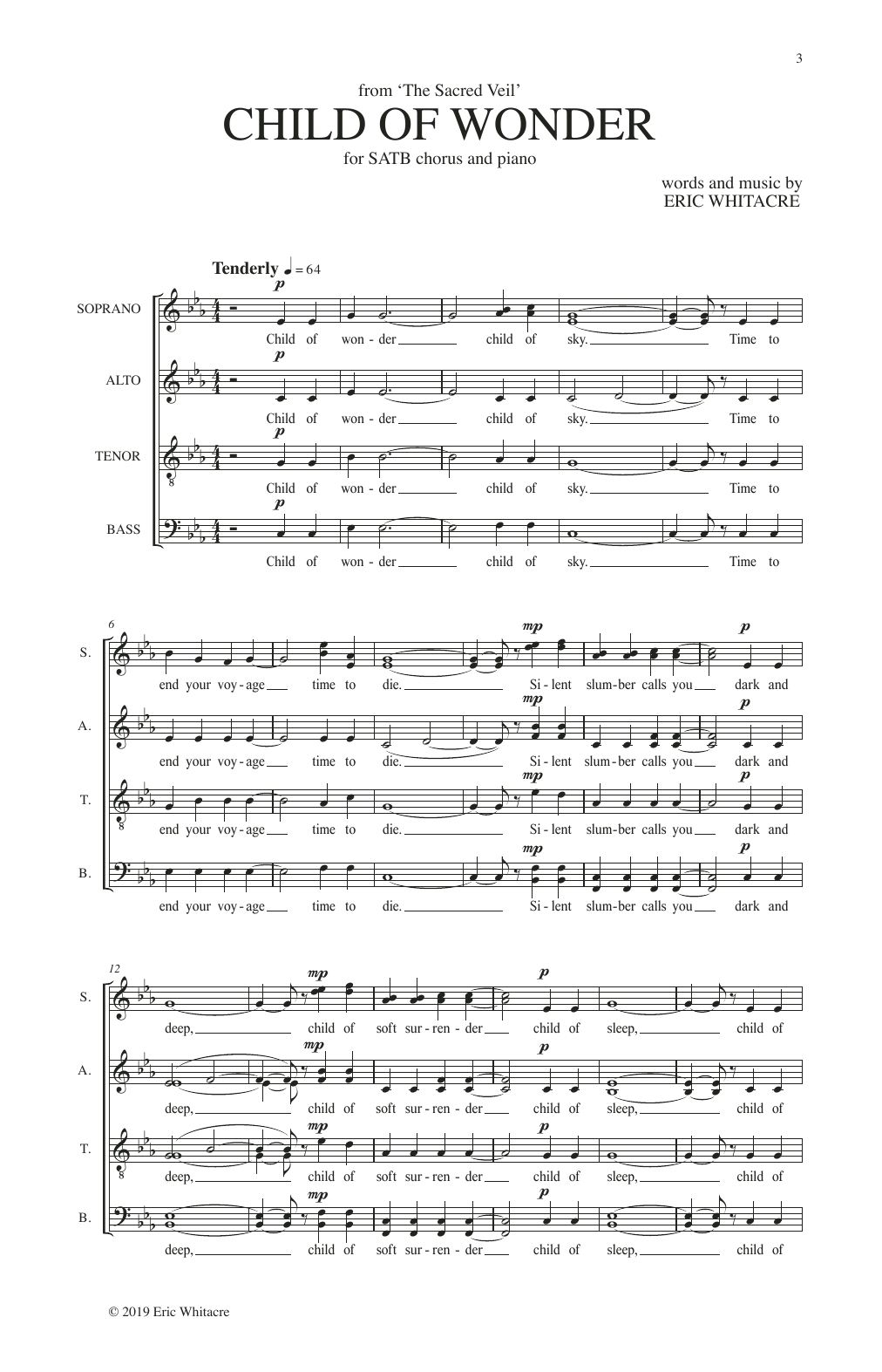 Eric Whitacre Child Of Wonder (from The Sacred Veil) sheet music notes and chords arranged for SATB Choir