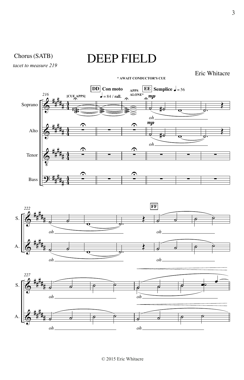 Eric Whitacre Deep Field sheet music notes and chords arranged for SATB Choir