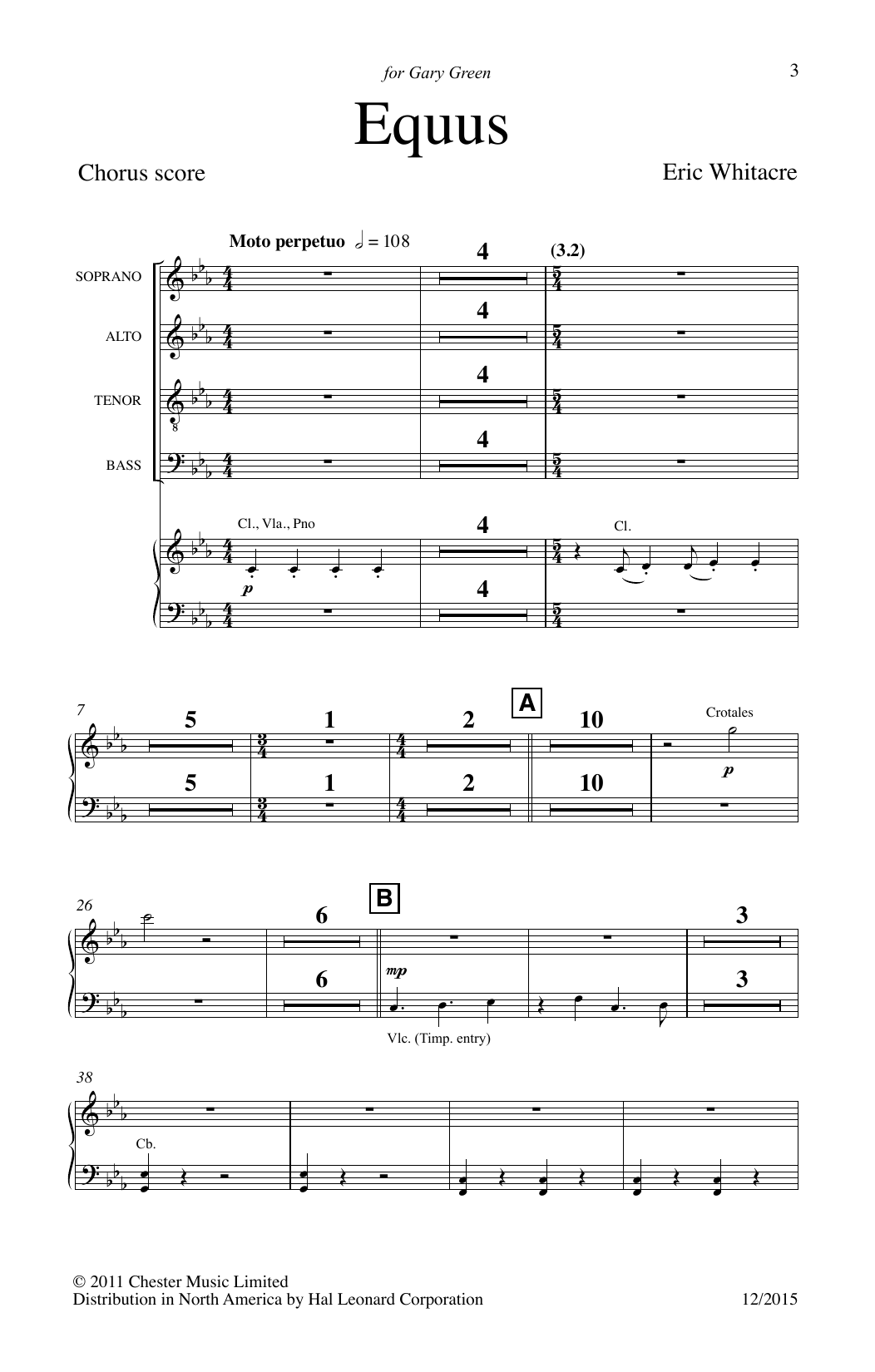 Eric Whitacre Equus sheet music notes and chords arranged for SATB Choir