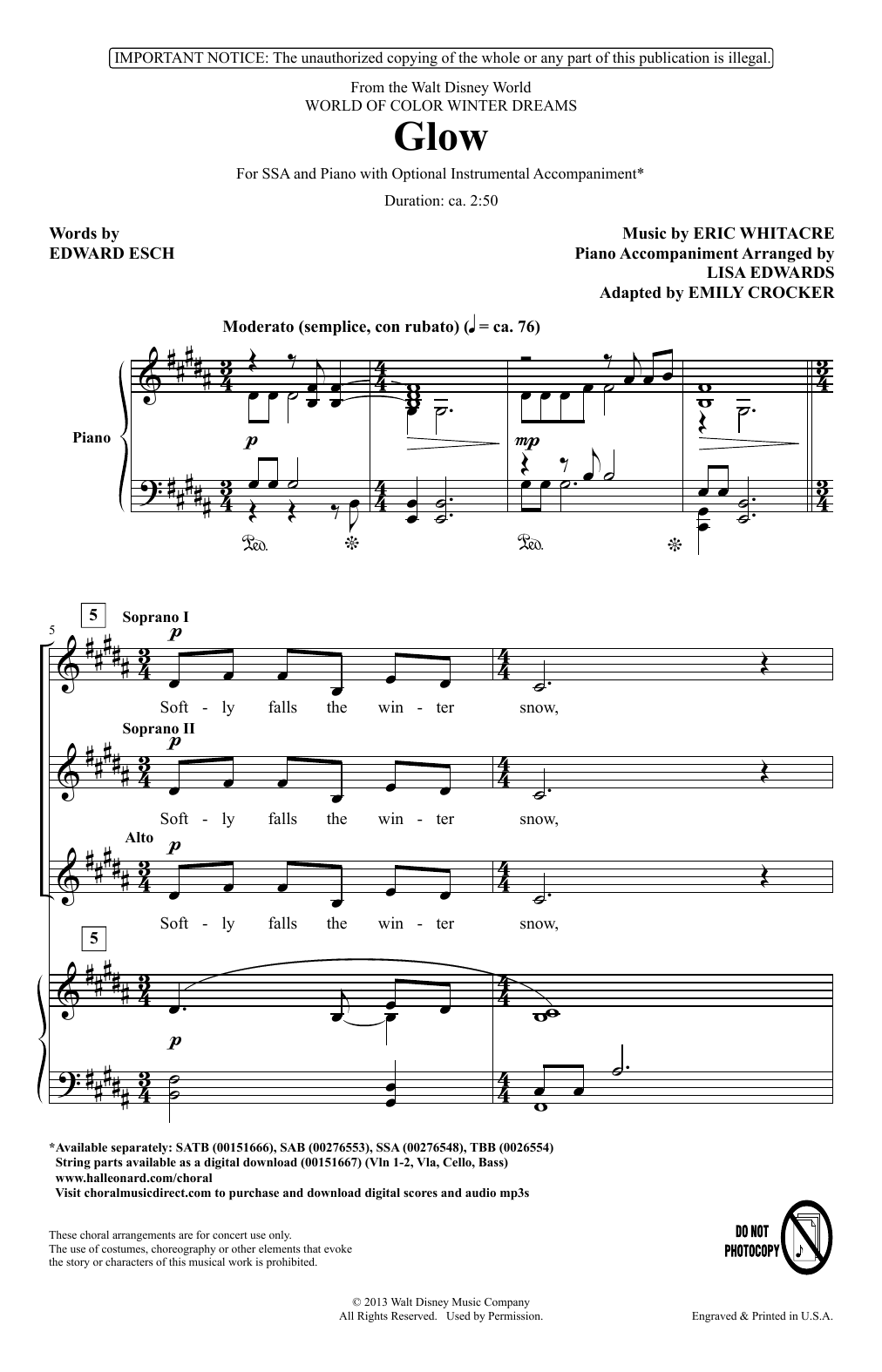 Eric Whitacre Glow (arr. Emily Crocker) sheet music notes and chords arranged for TBB Choir