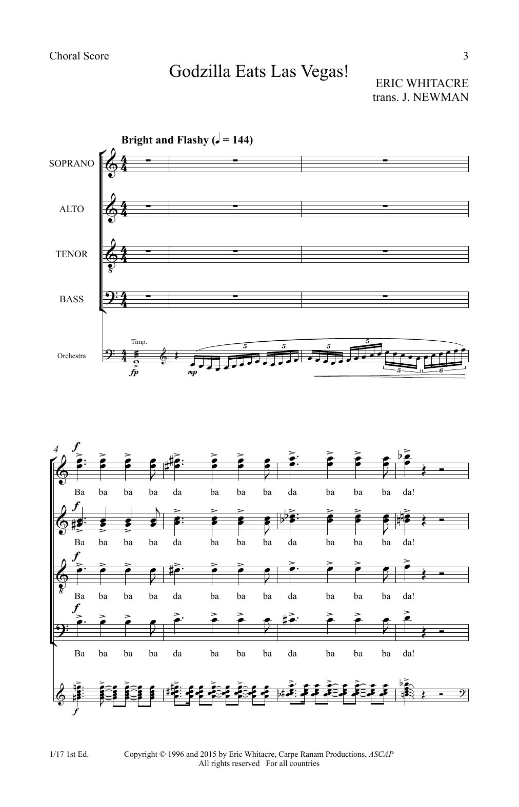 Eric Whitacre Godzilla Eats Las Vegas! sheet music notes and chords arranged for SATB Choir