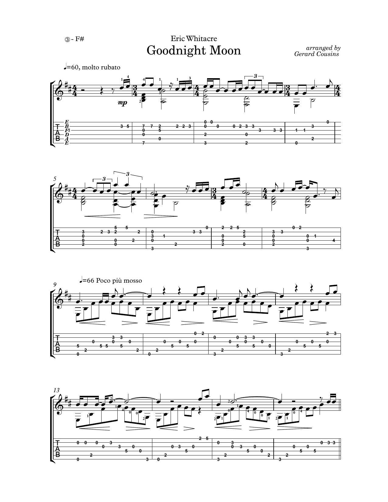 Eric Whitacre Goodnight Moon (arr. Gerard Cousins) sheet music notes and chords arranged for Solo Guitar