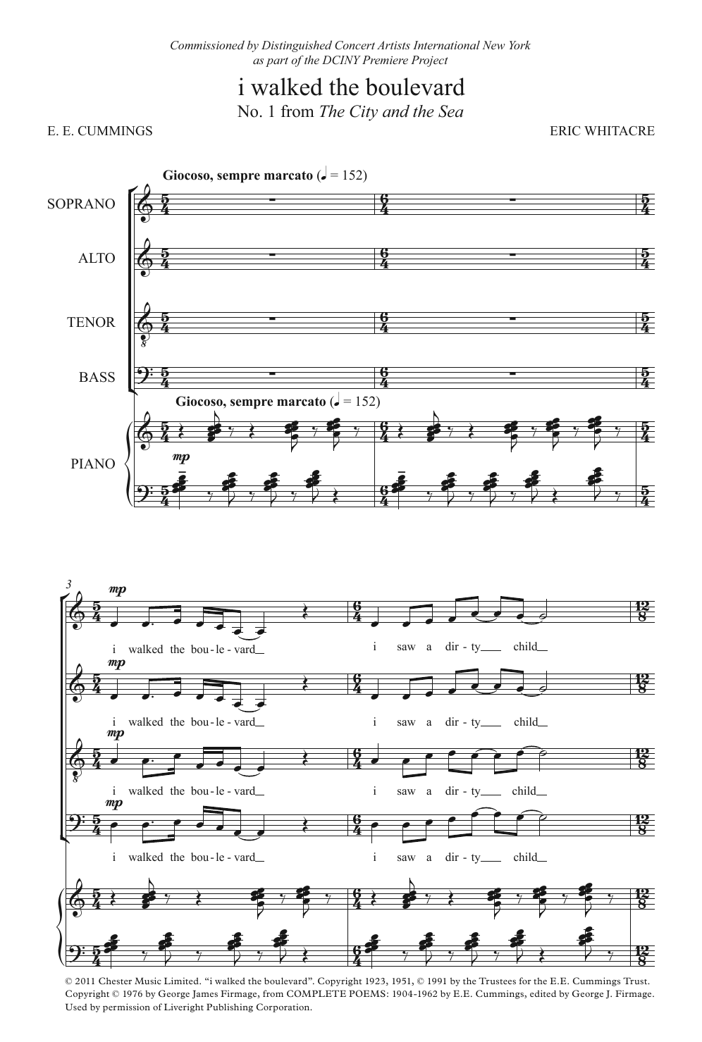 Eric Whitacre I Walked The Boulevard (From 'The City And The Sea') sheet music notes and chords arranged for SATB Choir