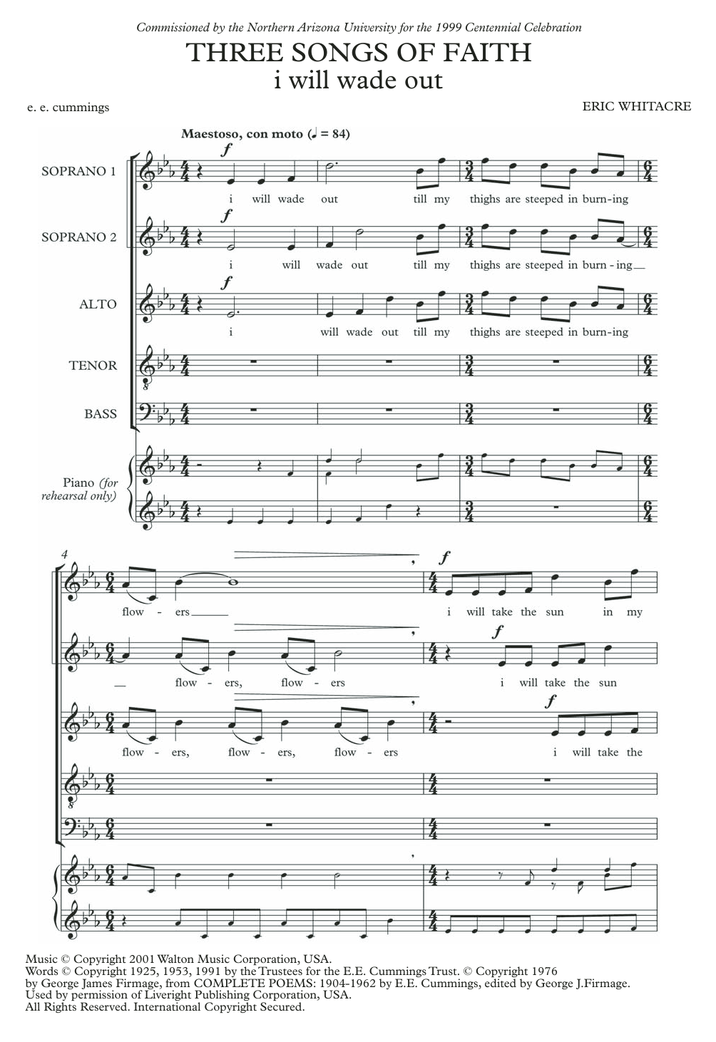 Eric Whitacre I Will Wade Out (from Three Songs Of Faith) sheet music notes and chords arranged for SSATB Choir