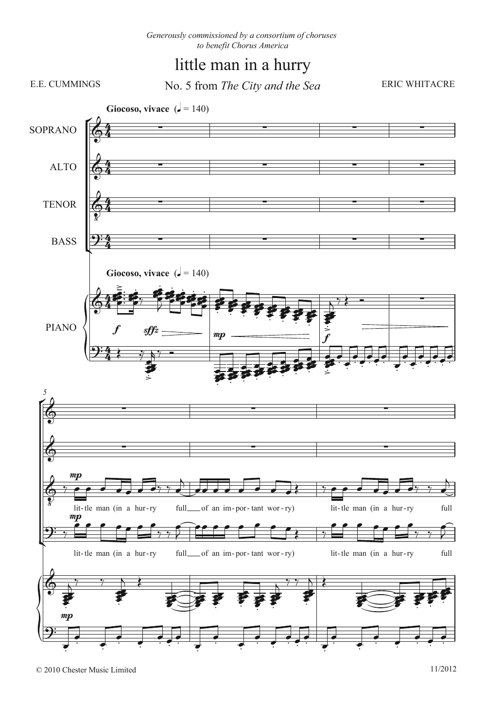 Eric Whitacre Little Man In A Hurry (From 'The City And The Sea') sheet music notes and chords arranged for SATB Choir
