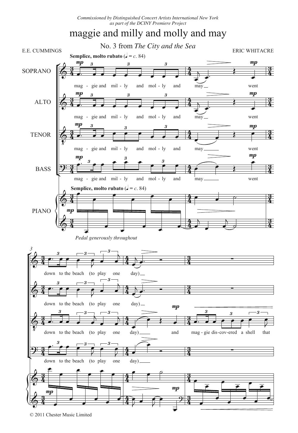 Eric Whitacre Maggie And Milly And Molly And May (From 'The City And The Sea') sheet music notes and chords arranged for SATB Choir