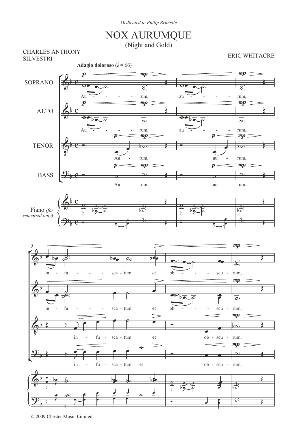 Eric Whitacre Nox Aurumque (Night and Gold) sheet music notes and chords arranged for SATB Choir