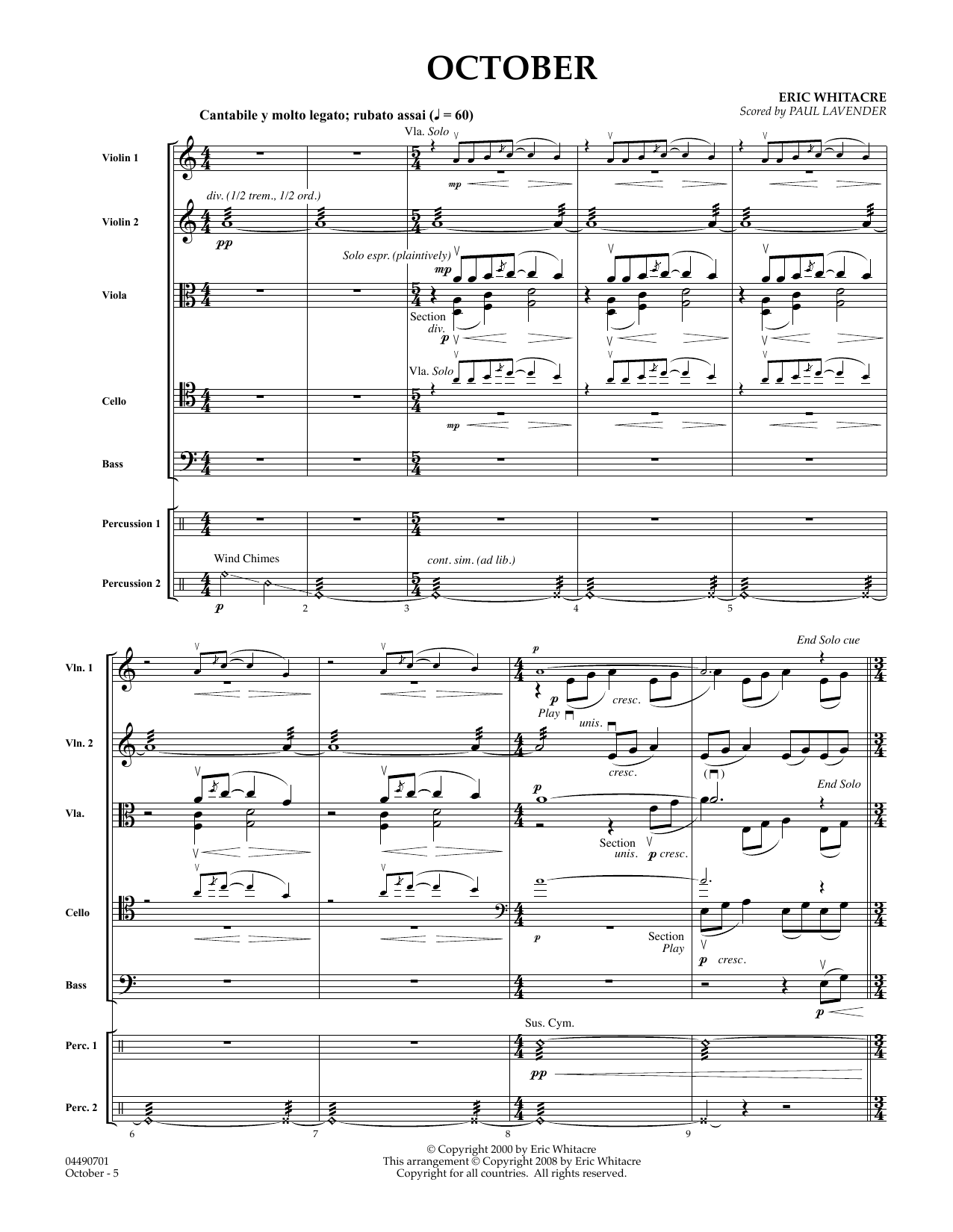 Eric Whitacre October - Full Score (arr. Paul Lavender) sheet music notes and chords arranged for Orchestra