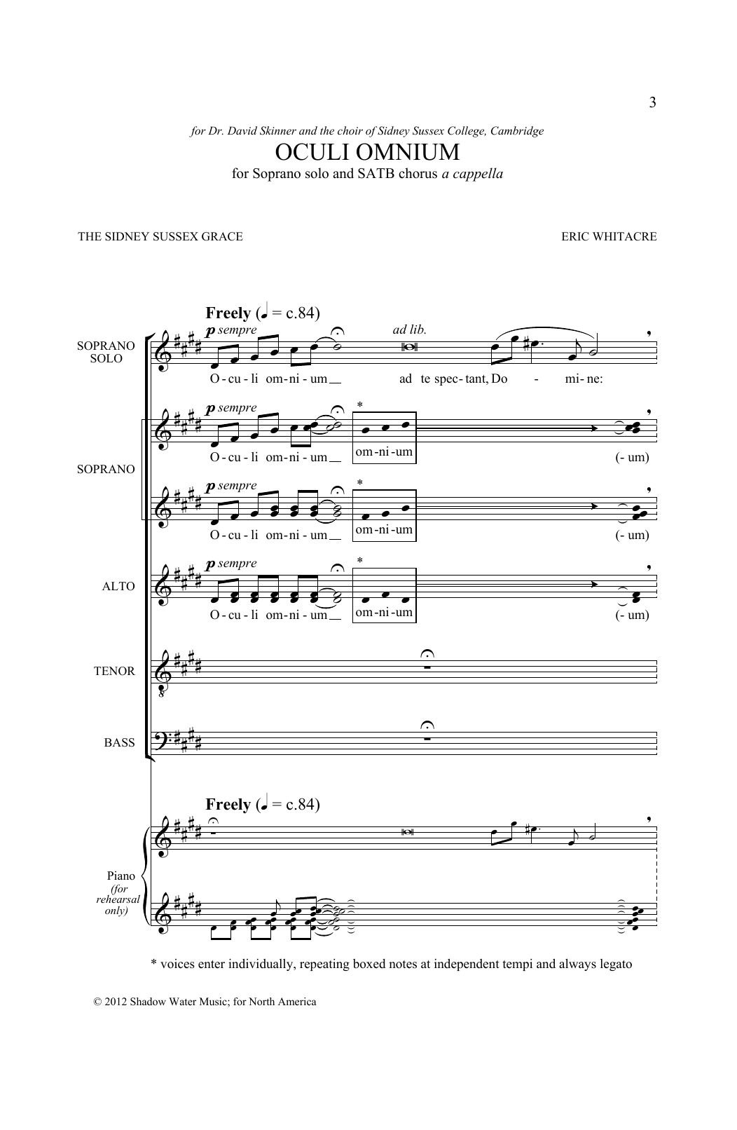 Eric Whitacre Oculi Omnium sheet music notes and chords arranged for Choir