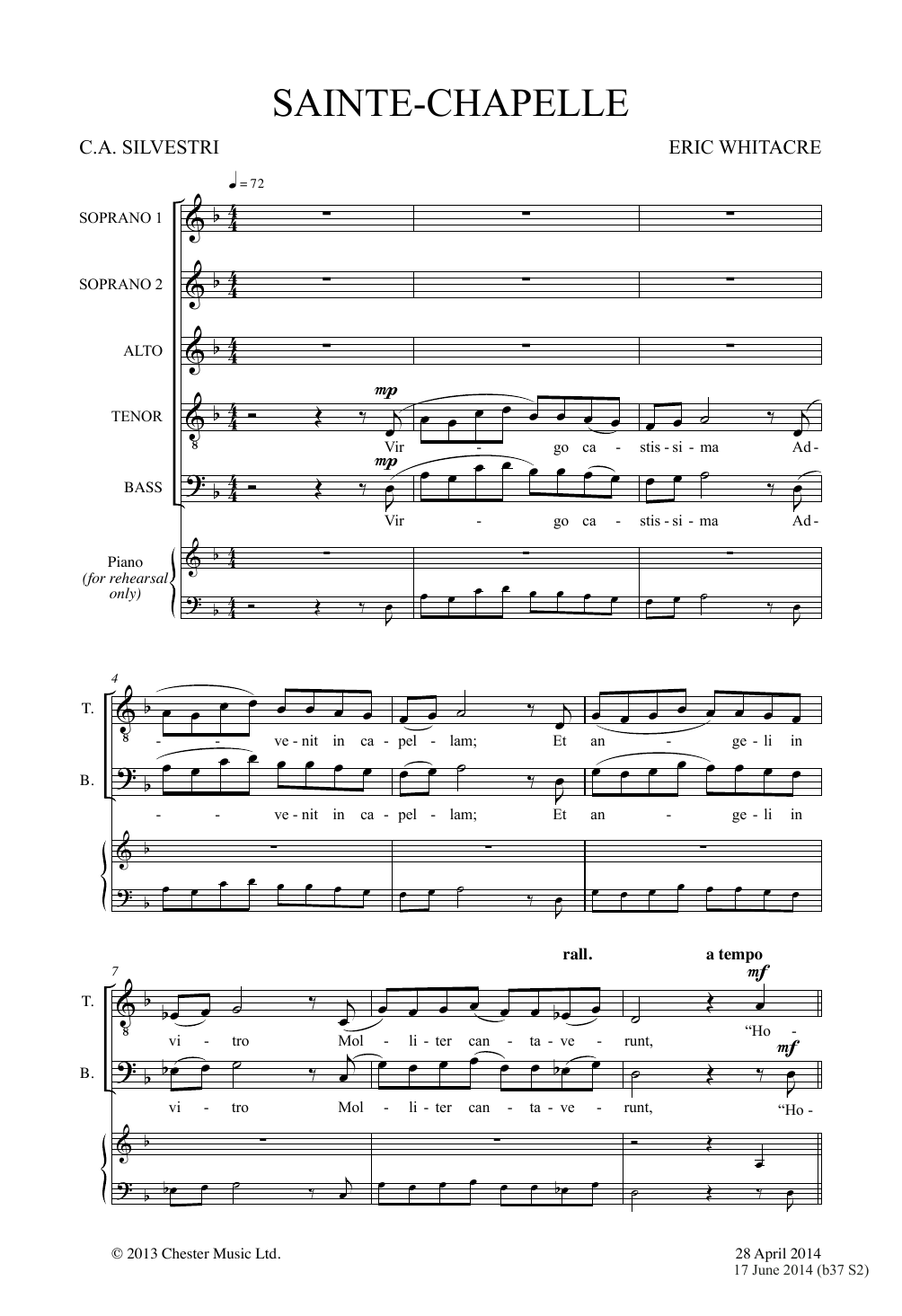 Eric Whitacre Sainte-Chapelle sheet music notes and chords arranged for SSAATTBB Choir