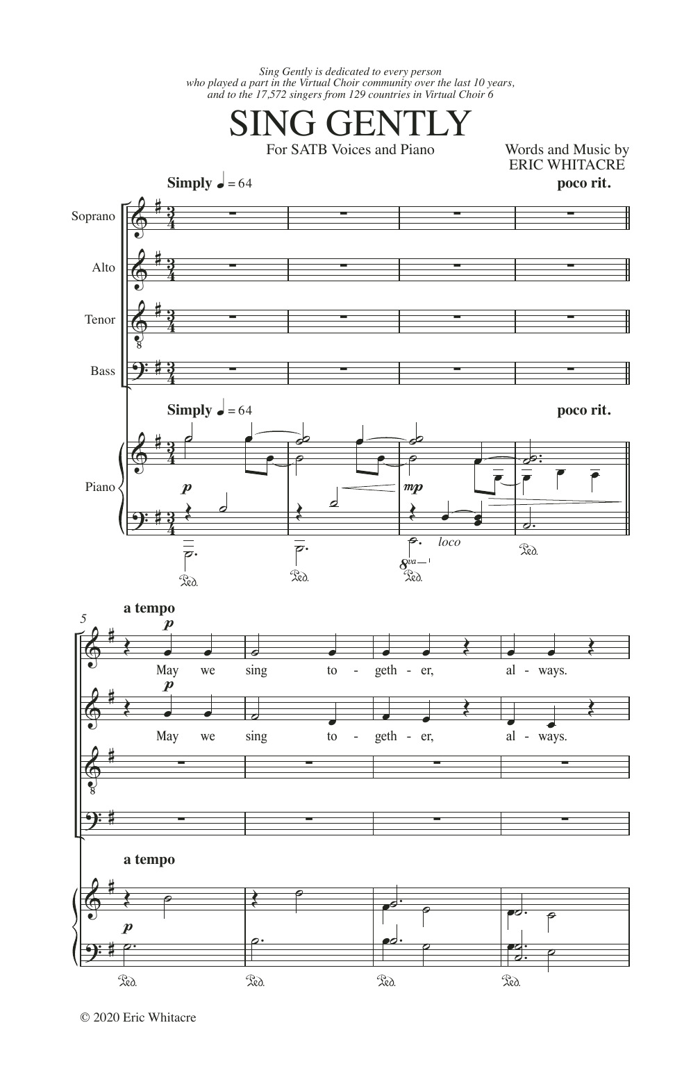 Eric Whitacre Sing Gently sheet music notes and chords arranged for SSA Choir