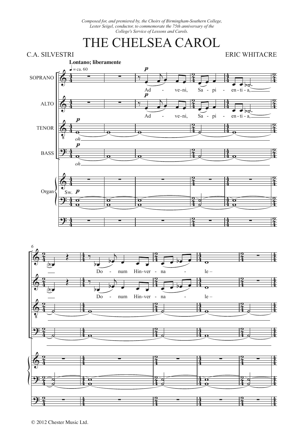 Eric Whitacre The Chelsea Carol sheet music notes and chords arranged for SATB Choir