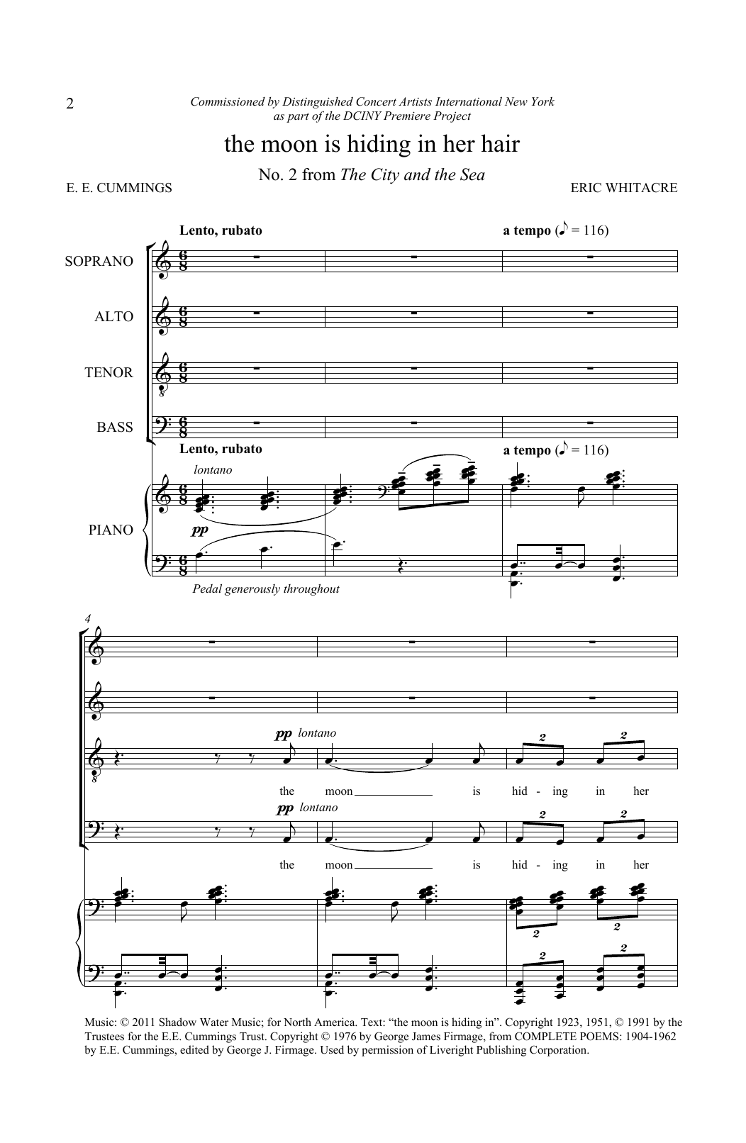Eric Whitacre The Moon Is Hiding In Her Hair (from The City And The Sea) sheet music notes and chords arranged for SATB Choir