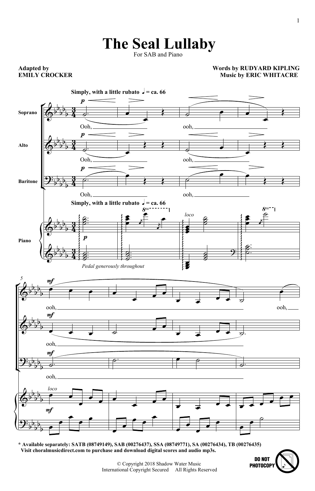 Eric Whitacre The Seal Lullaby (arr. Emily Crocker) sheet music notes and chords arranged for 2-Part Choir