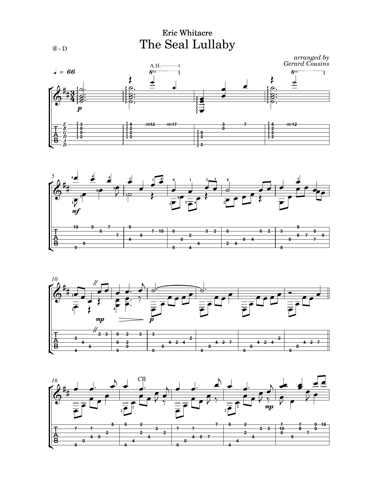 Eric Whitacre The Seal Lullaby (arr. Gerard Cousins) sheet music notes and chords arranged for Solo Guitar