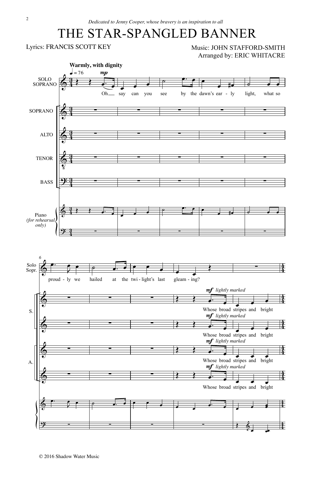 Eric Whitacre The Star-Spangled Banner sheet music notes and chords arranged for SATB Choir
