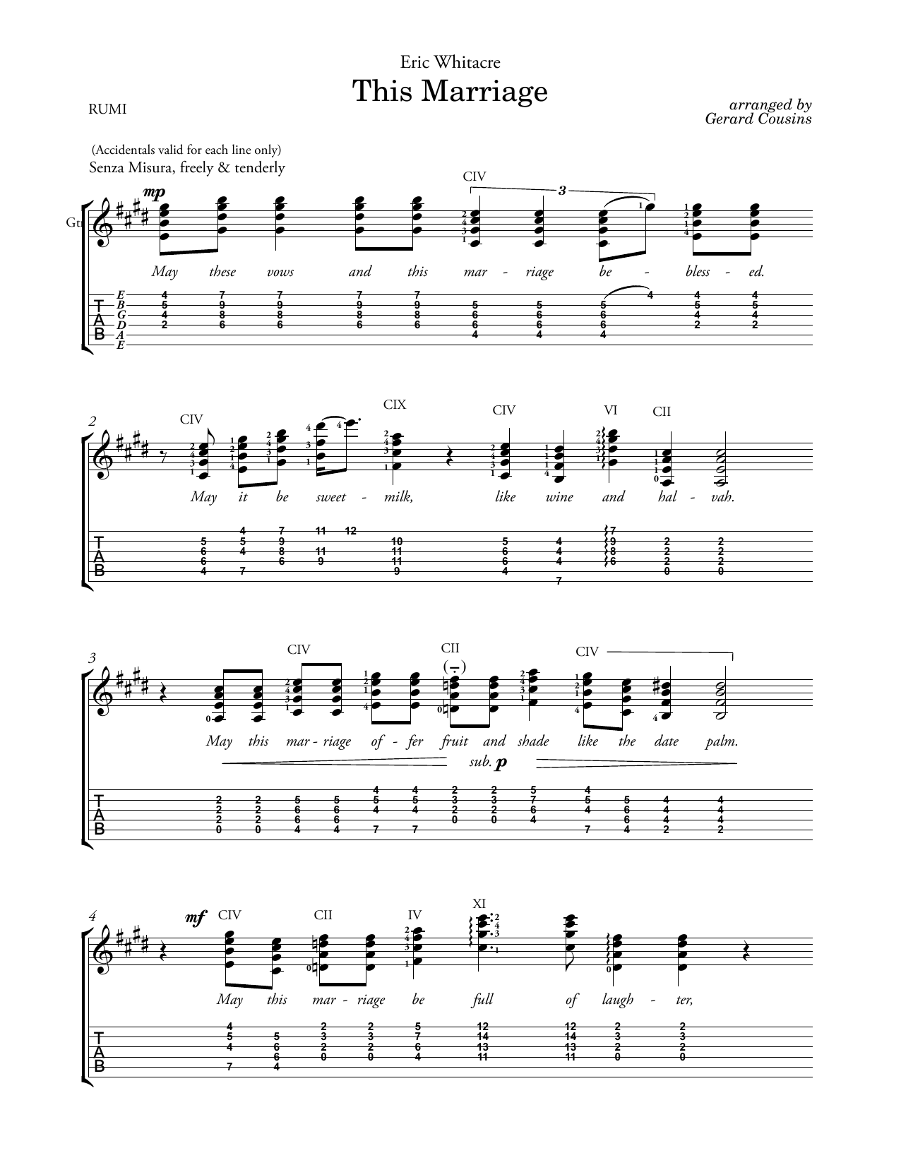 Eric Whitacre This Marriage (arr. Gerard Cousins) sheet music notes and chords arranged for Solo Guitar