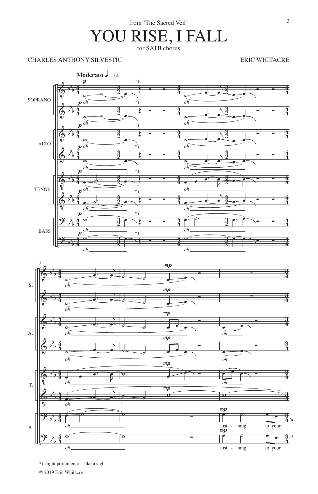 Eric Whitacre You Rise, I Fall (from The Sacred Veil) sheet music notes and chords arranged for SATB Choir