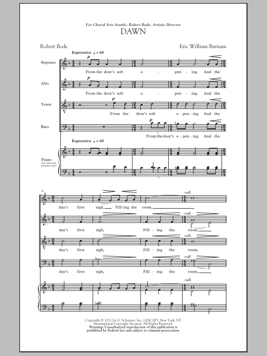 Eric William Barnum Dawn sheet music notes and chords arranged for SATB Choir