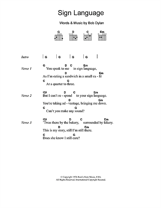 Eric Clapton Sign Language sheet music notes and chords arranged for Guitar Chords/Lyrics