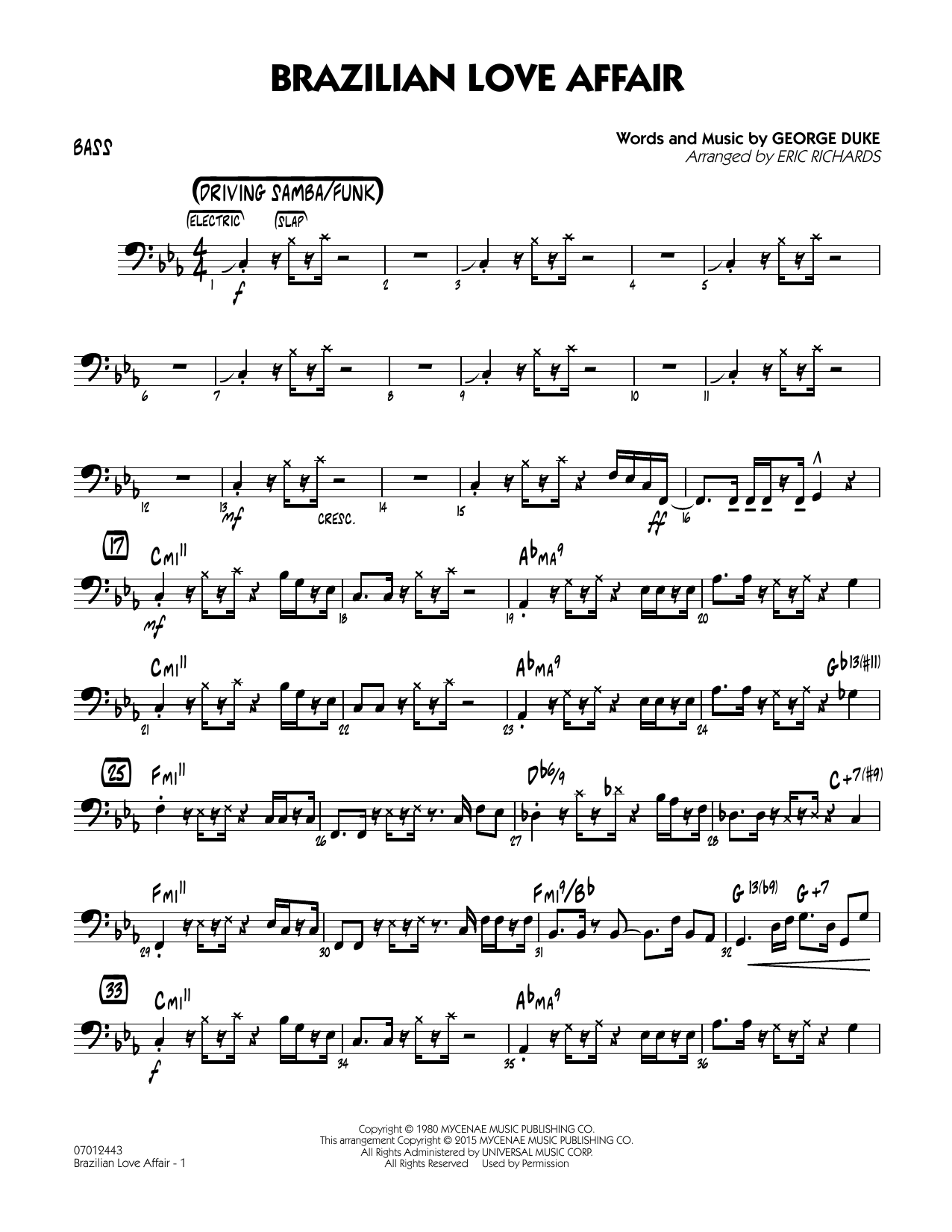 Eric Richards Brazilian Love Affair - Bass sheet music notes and chords. Download Printable PDF.