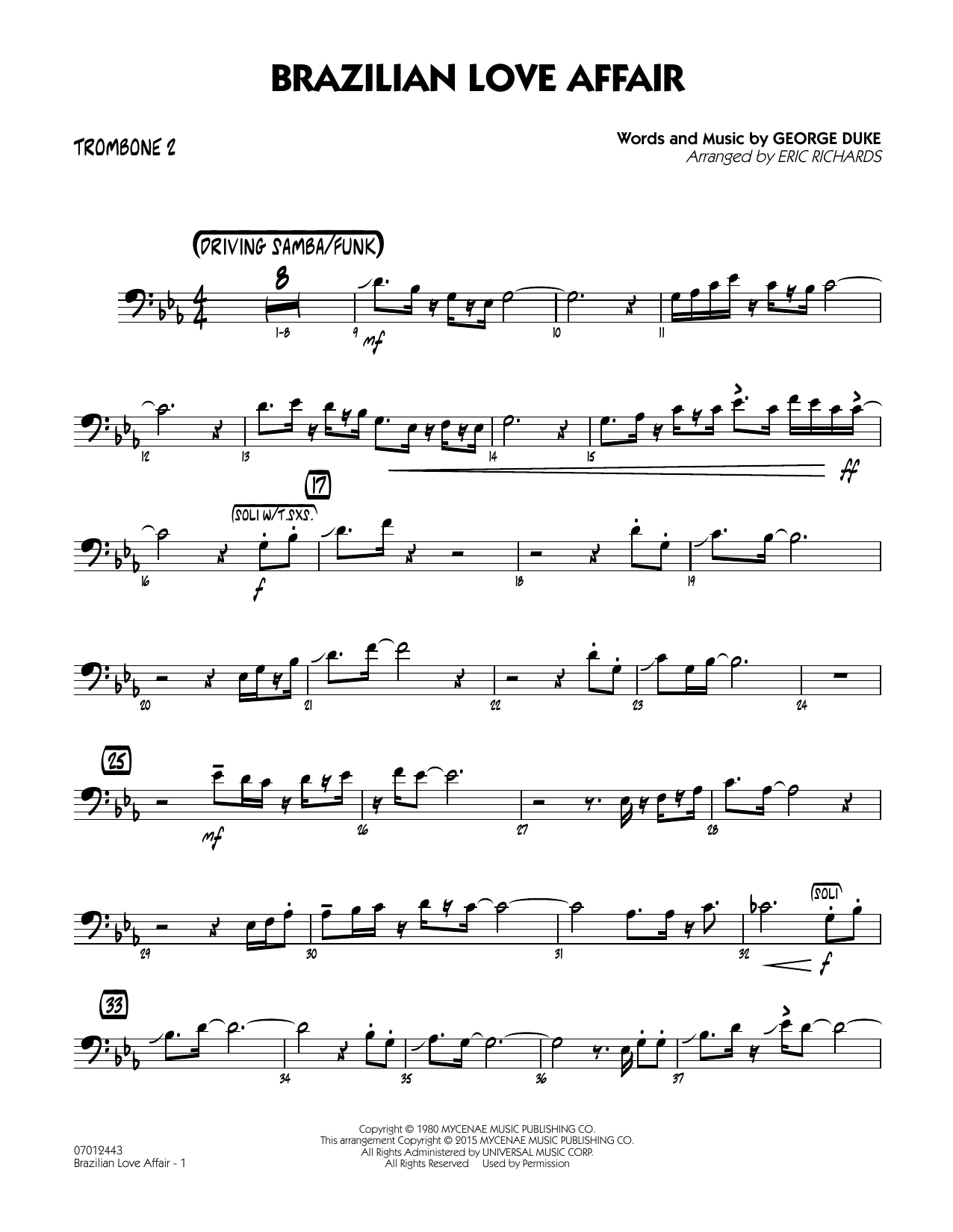 Eric Richards Brazilian Love Affair - Trombone 2 sheet music notes and chords. Download Printable PDF.