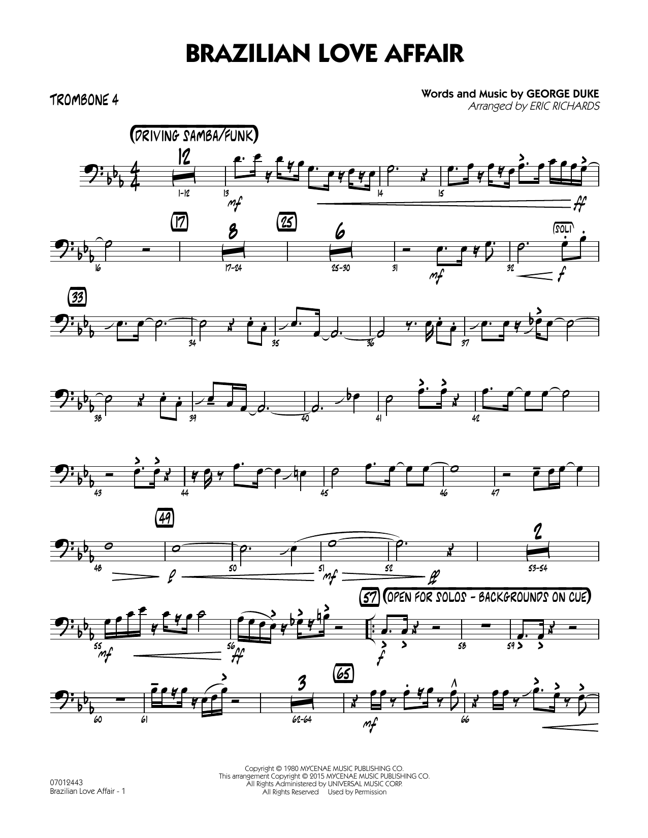 Eric Richards Brazilian Love Affair - Trombone 4 sheet music notes and chords. Download Printable PDF.