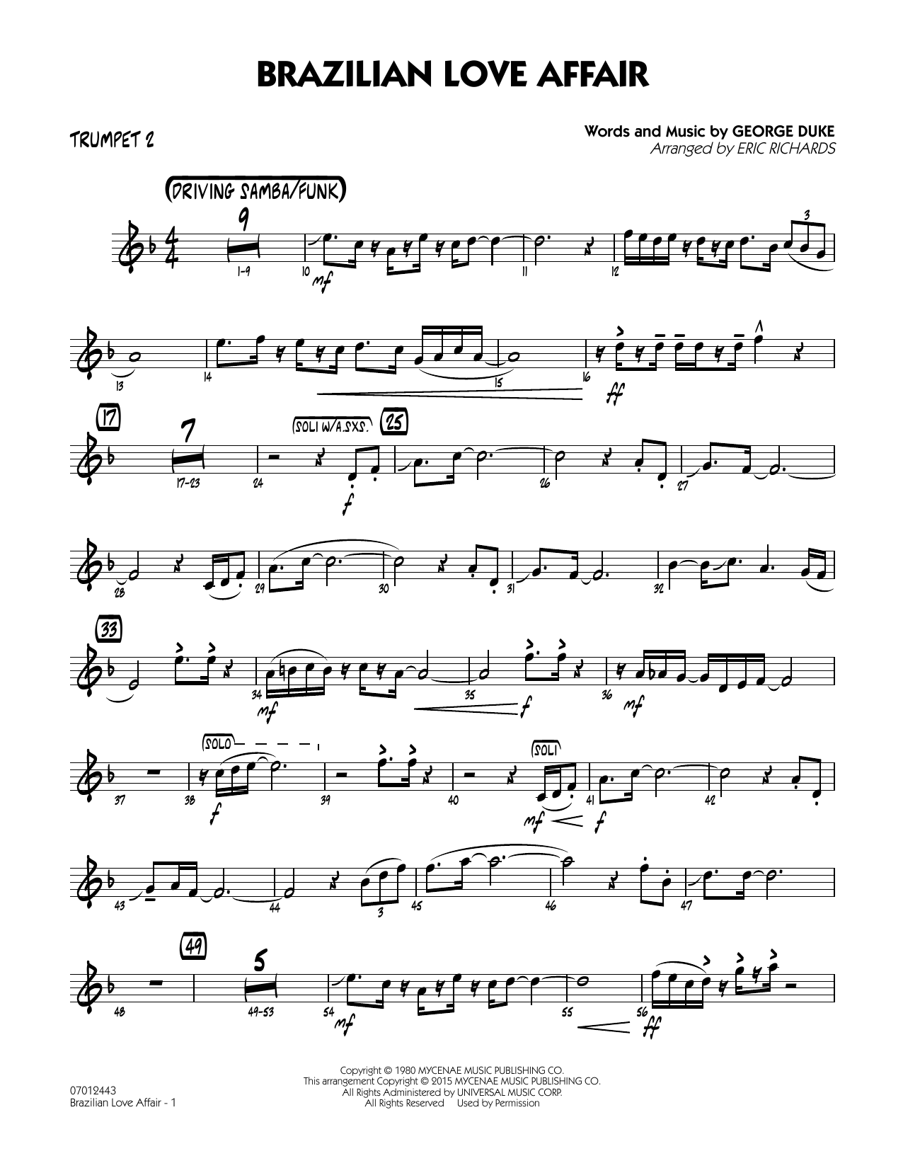 Eric Richards Brazilian Love Affair - Trumpet 2 sheet music notes and chords. Download Printable PDF.