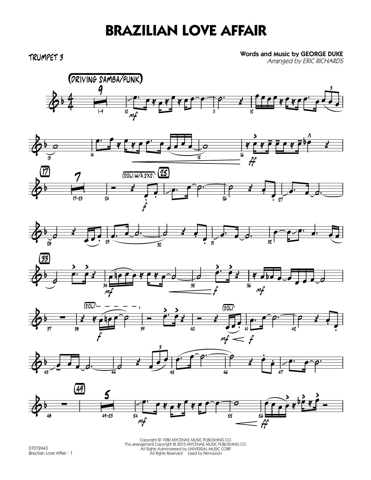 Eric Richards Brazilian Love Affair - Trumpet 3 sheet music notes and chords. Download Printable PDF.
