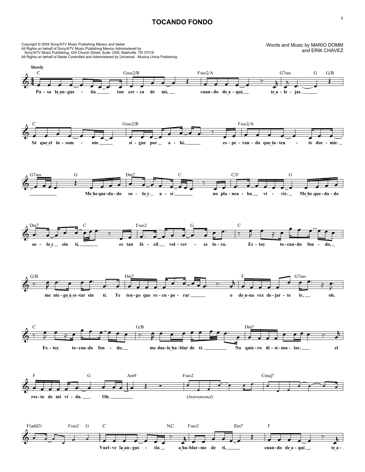 Erik Chavez Tocando Fondo sheet music notes and chords arranged for Lead Sheet / Fake Book