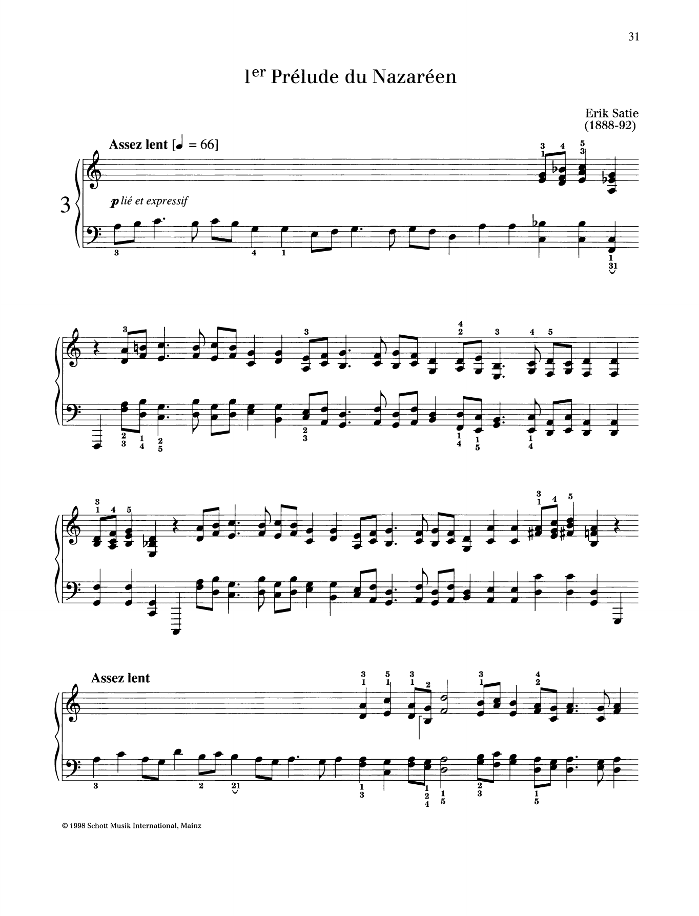 Erik Satie 1er Prelude du Nazareen sheet music notes and chords arranged for Piano Solo